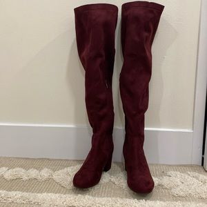 Burgundy over the knee boots